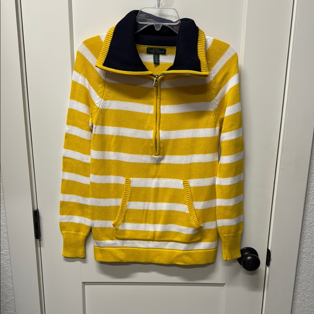 Yellow and White Striped Quarter-Zip Sweater Ralph Lauren